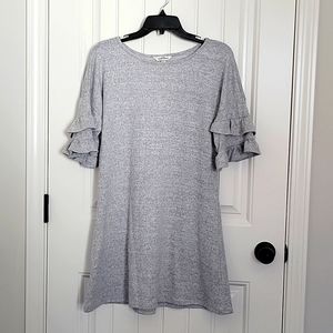 Speechless Gray Soft Knit Ruffle Statement Sleeve Shift Dress